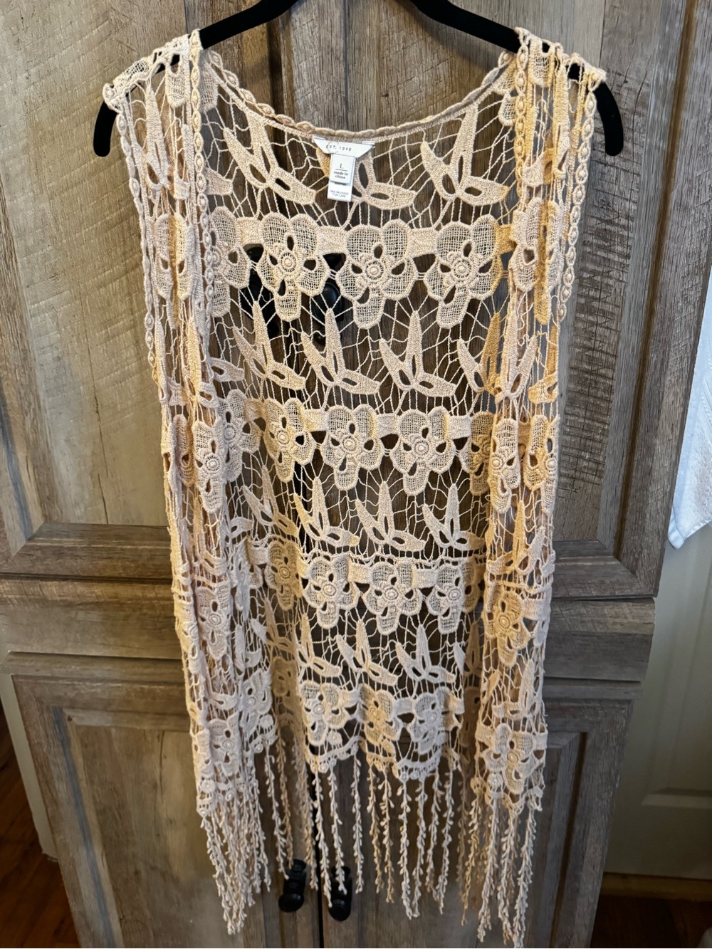 Crochet Floral Fringe Vest - Cream